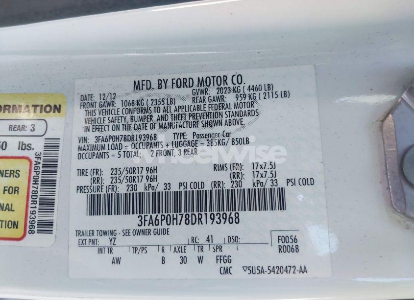 Photo 9 of 2013 Ford Fusion SE (VIN 3FA6P0H78DR193968)