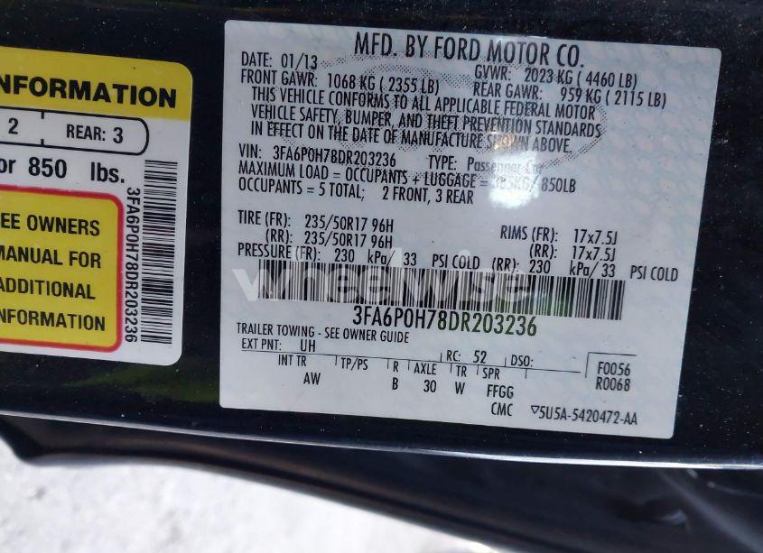 Photo 9 of 2013 Ford Fusion SE (VIN 3FA6P0H78DR203236)