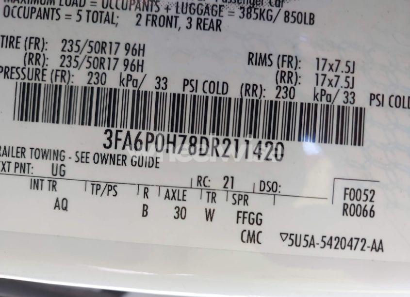 Photo 9 of 2013 Ford Fusion SE (VIN 3FA6P0H78DR211420)