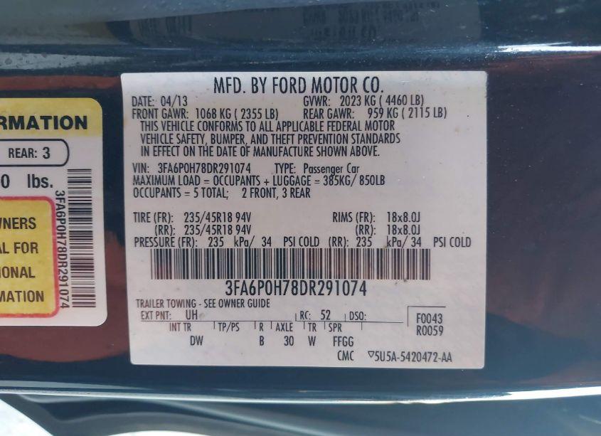 Photo 9 of 2013 Ford Fusion SE (VIN 3FA6P0H78DR291074)