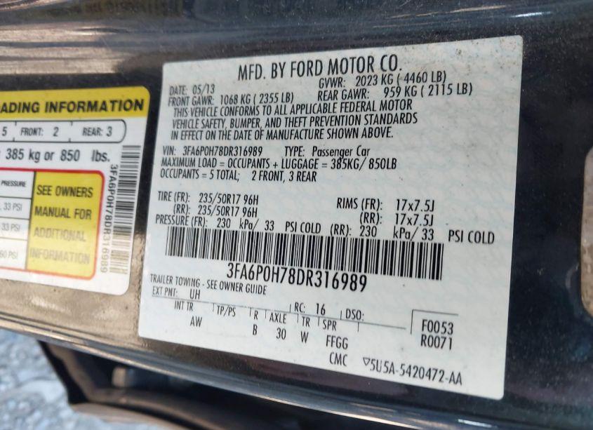 Photo 9 of 2013 Ford Fusion SE (VIN 3FA6P0H78DR316989)