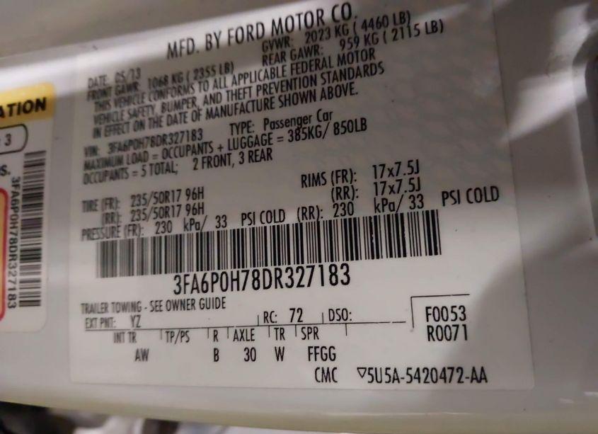 Photo 9 of 2013 Ford Fusion SE (VIN 3FA6P0H78DR327183)