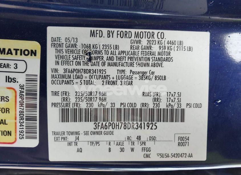 Photo 9 of 2013 Ford Fusion SE (VIN 3FA6P0H78DR341925)