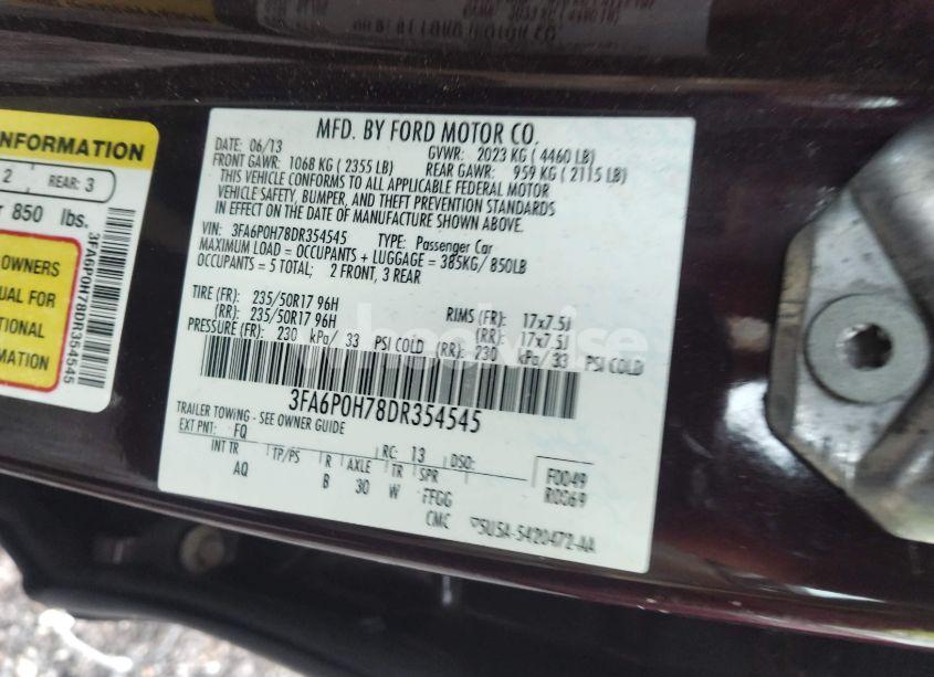 Photo 9 of 2013 Ford Fusion SE (VIN 3FA6P0H78DR354545)