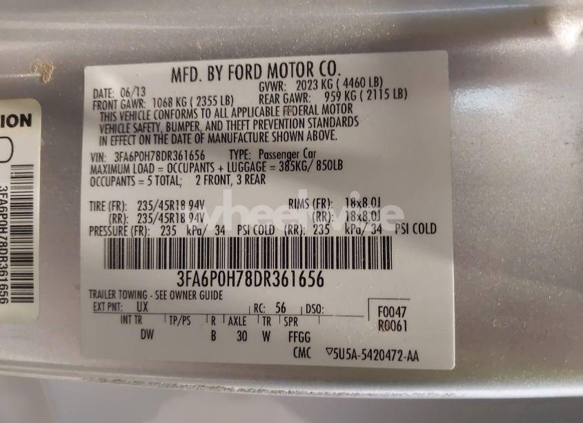 Photo 9 of 2013 Ford Fusion SE (VIN 3FA6P0H78DR361656)