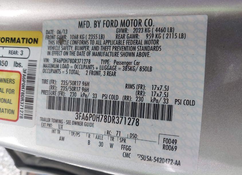 Photo 9 of 2013 Ford Fusion SE (VIN 3FA6P0H78DR371278)