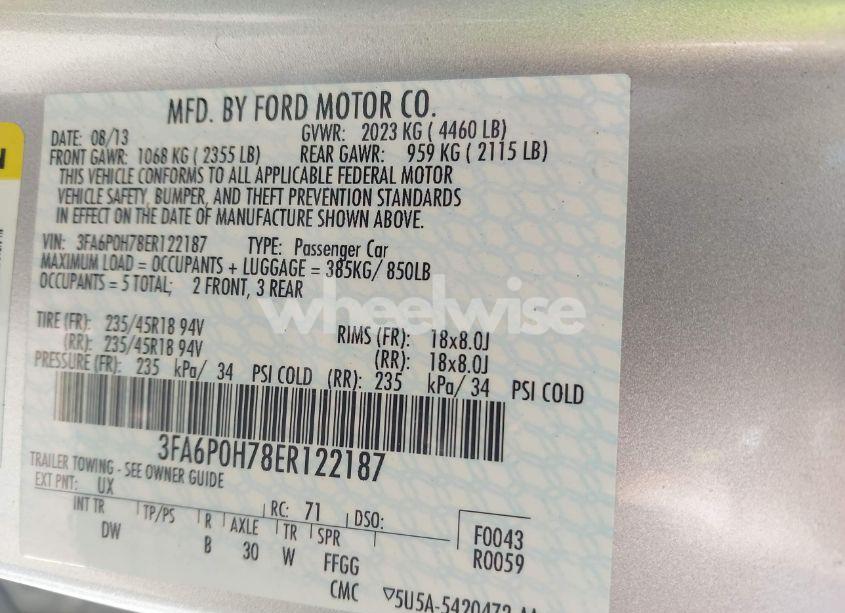 Photo 9 of 2014 Ford Fusion SE (VIN 3FA6P0H78ER122187)