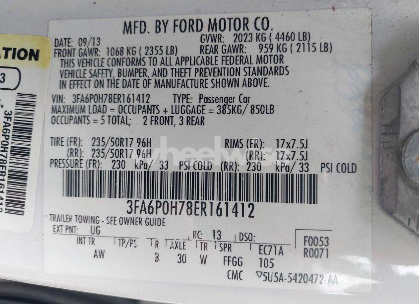 Photo 9 of 2014 Ford Fusion SE (VIN 3FA6P0H78ER161412)