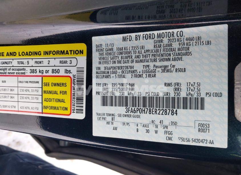 Photo 9 of 2014 Ford Fusion SE (VIN 3FA6P0H78ER228784)