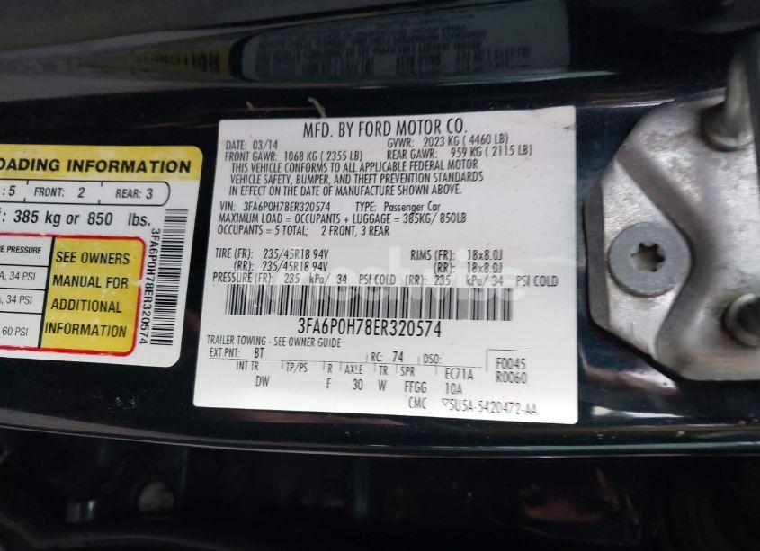 Photo 9 of 2014 Ford Fusion SE (VIN 3FA6P0H78ER320574)