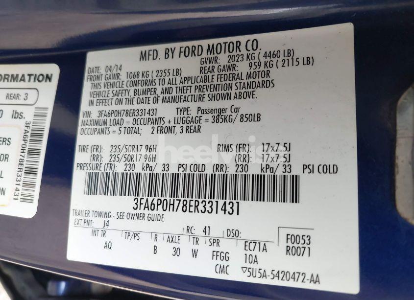 Photo 9 of 2014 Ford Fusion SE (VIN 3FA6P0H78ER331431)