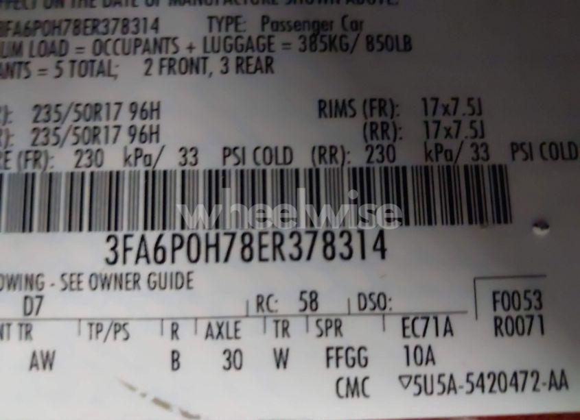 Photo 9 of 2014 Ford Fusion SE (VIN 3FA6P0H78ER378314)