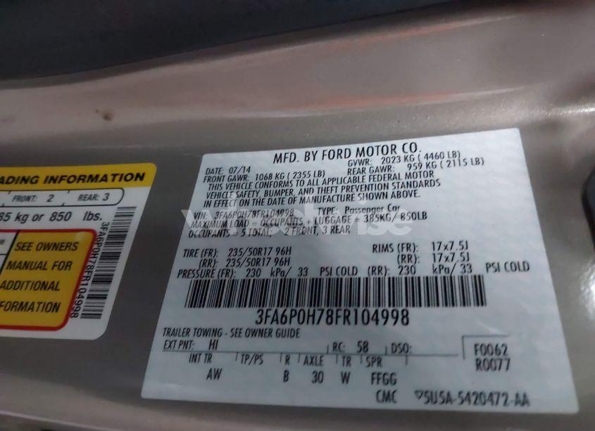 Photo 9 of 2015 Ford Fusion SE (VIN 3FA6P0H78FR104998)