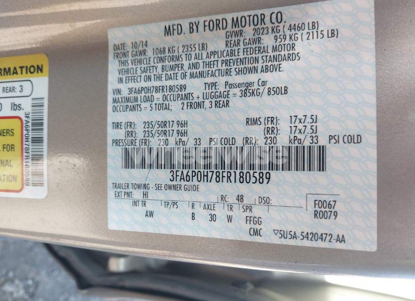 Photo 9 of 2015 Ford Fusion SE (VIN 3FA6P0H78FR180589)