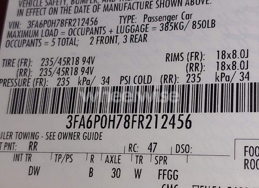 Photo 9 of 2015 Ford Fusion SE (VIN 3FA6P0H78FR212456)