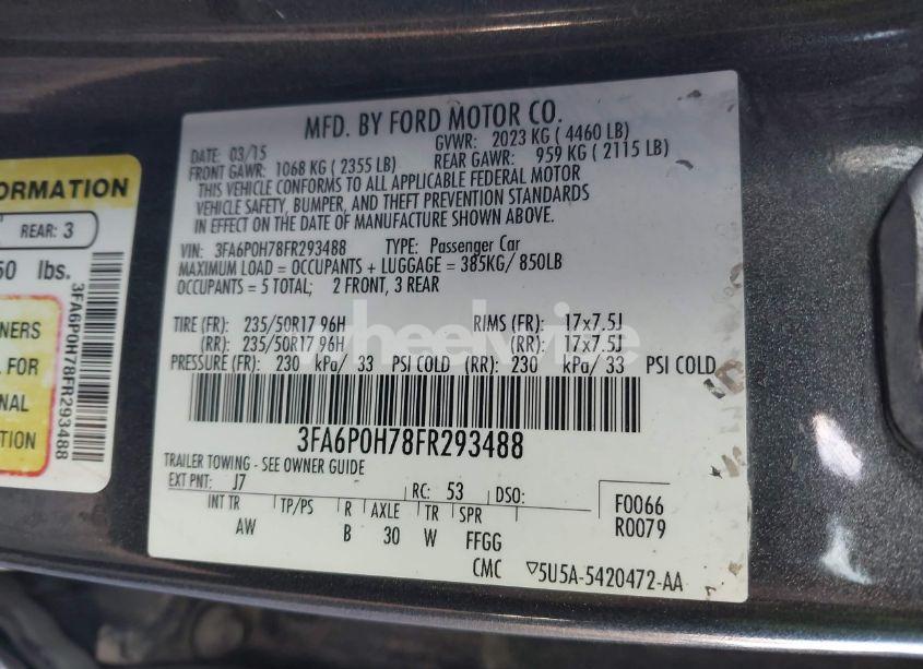 Photo 9 of 2015 Ford Fusion SE (VIN 3FA6P0H78FR293488)