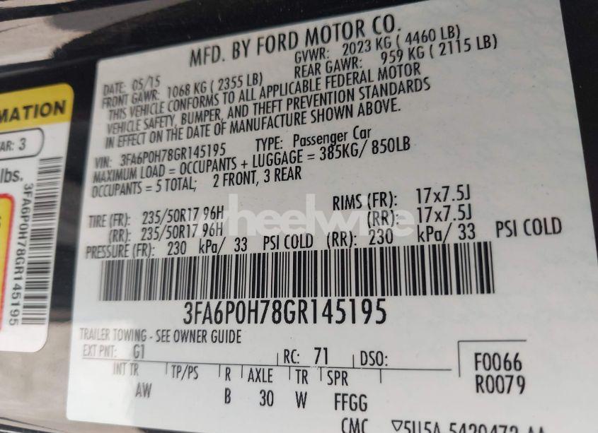 Photo 9 of 2016 Ford Fusion SE (VIN 3FA6P0H78GR145195)