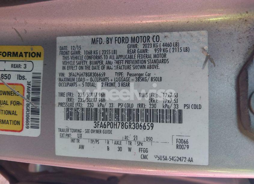 Photo 9 of 2016 Ford Fusion SE (VIN 3FA6P0H78GR306659)