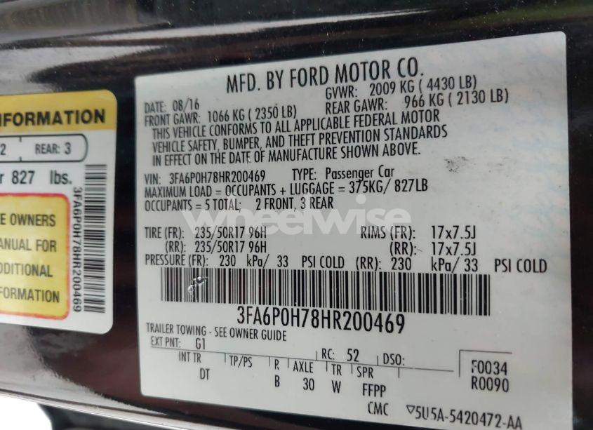 Photo 9 of 2017 Ford Fusion SE (VIN 3FA6P0H78HR200469)