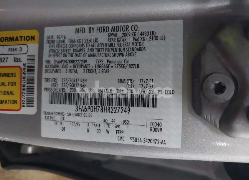 Photo 9 of 2017 Ford Fusion SE (VIN 3FA6P0H78HR227249)