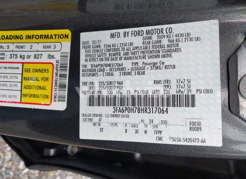 Photo 9 of 2017 Ford Fusion SE (VIN 3FA6P0H78HR317064)