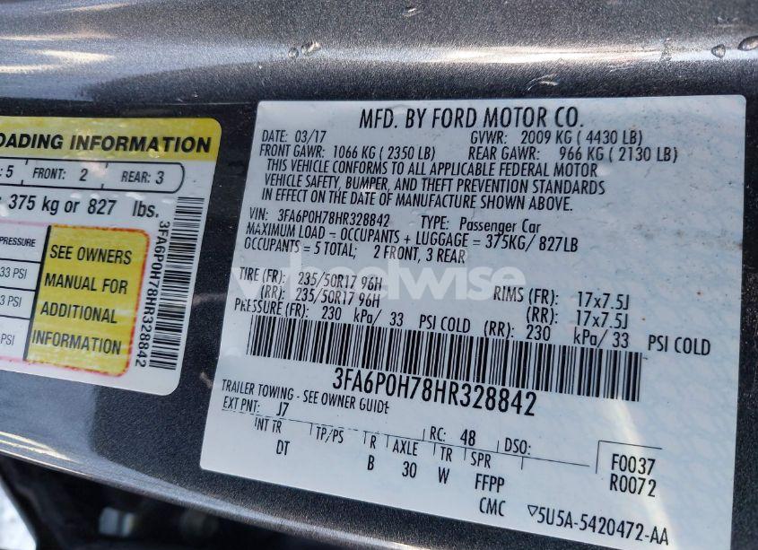 Photo 9 of 2017 Ford Fusion SE (VIN 3FA6P0H78HR328842)