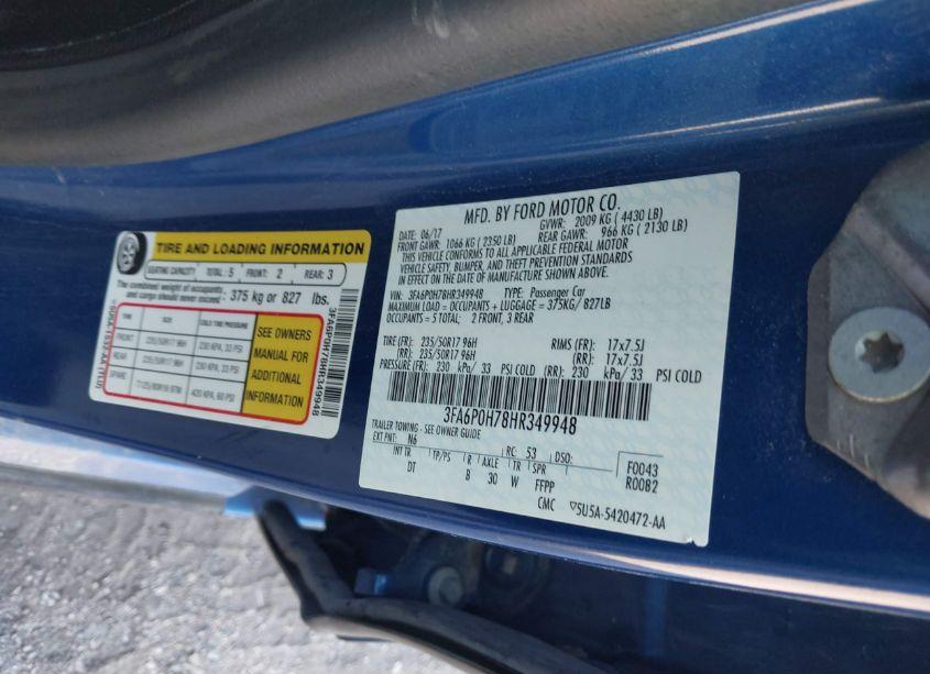 Photo 9 of 2017 Ford Fusion SE (VIN 3FA6P0H78HR349948)