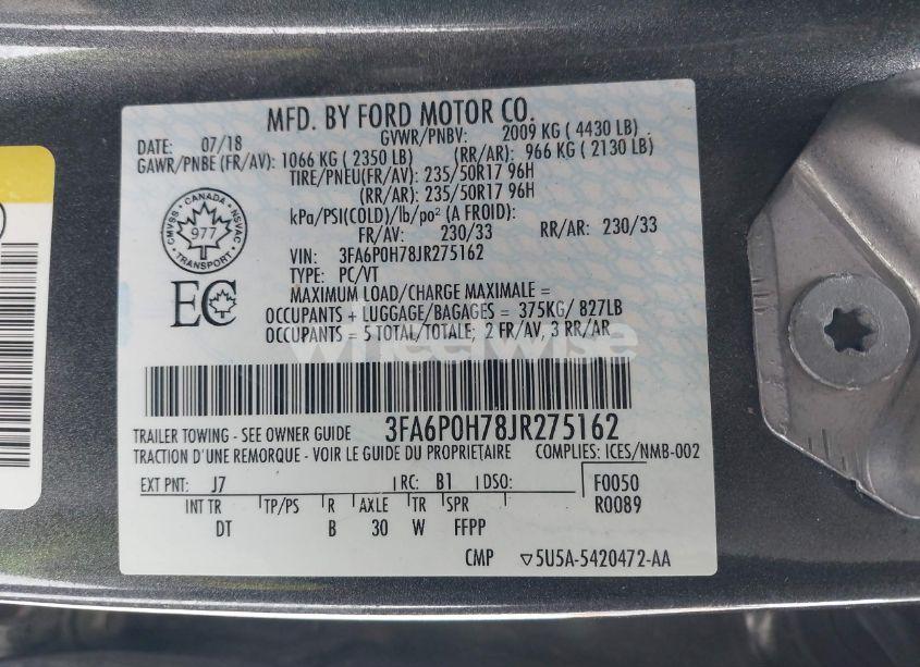 Photo 9 of 2018 Ford Fusion SE (VIN 3FA6P0H78JR275162)