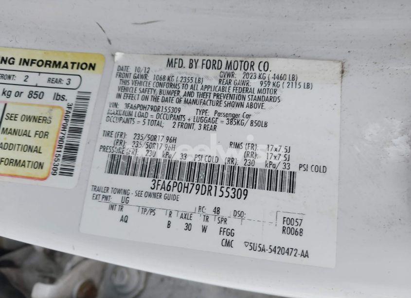 Photo 9 of 2013 Ford Fusion SE (VIN 3FA6P0H79DR155309)