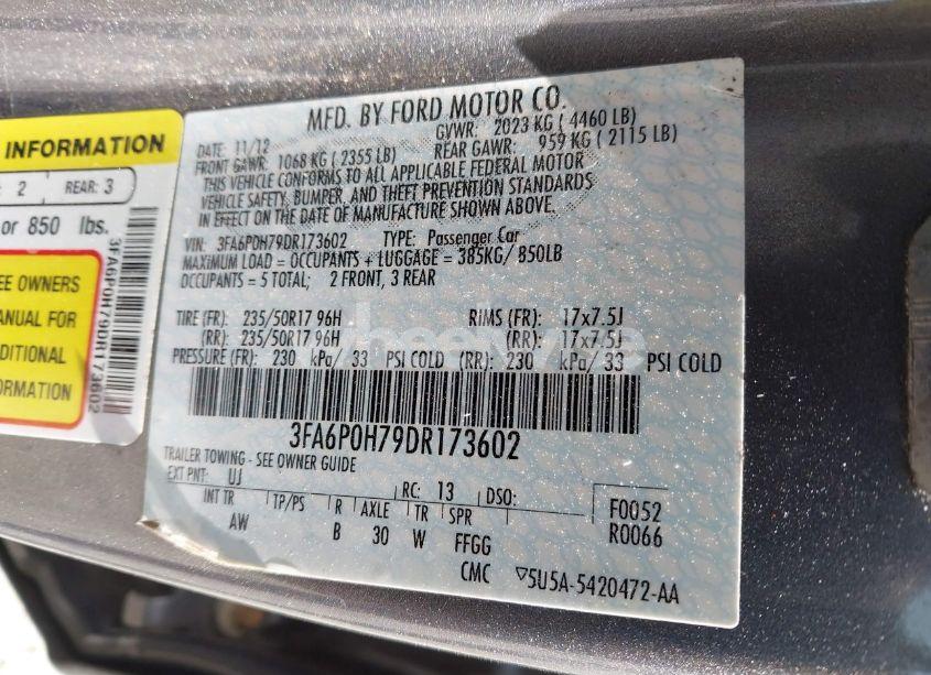 Photo 9 of 2013 Ford Fusion SE (VIN 3FA6P0H79DR173602)