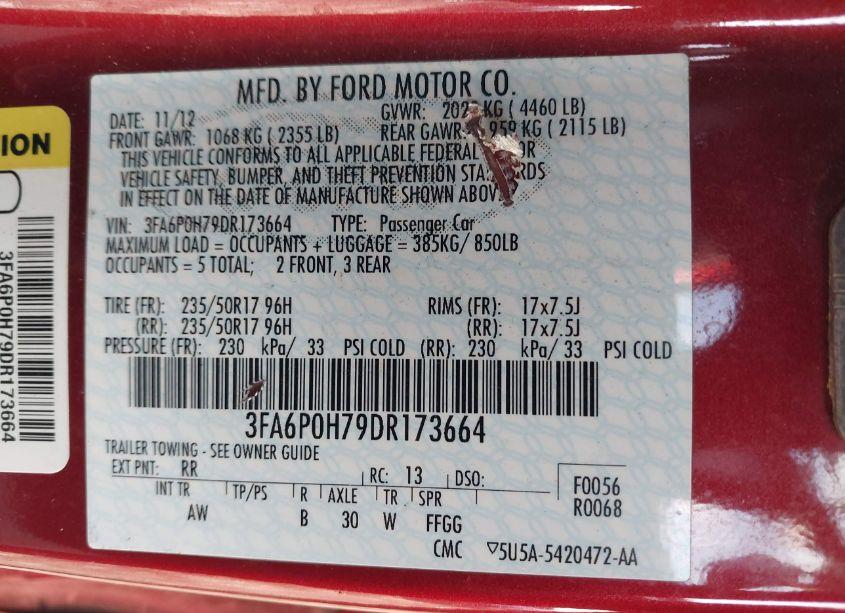 Photo 9 of 2013 Ford Fusion SE (VIN 3FA6P0H79DR173664)