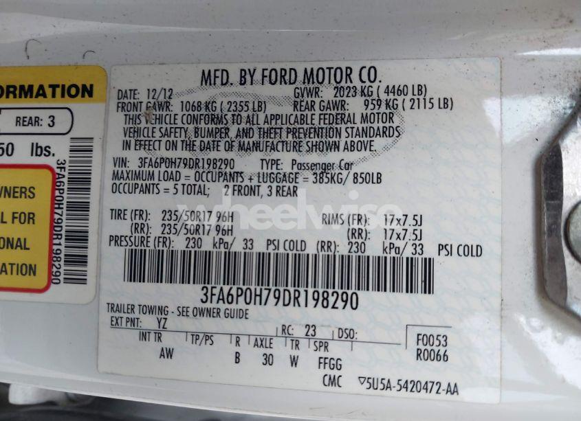 Photo 9 of 2013 Ford Fusion SE (VIN 3FA6P0H79DR198290)