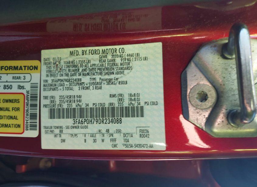 Photo 9 of 2013 Ford Fusion SE (VIN 3FA6P0H79DR234088)