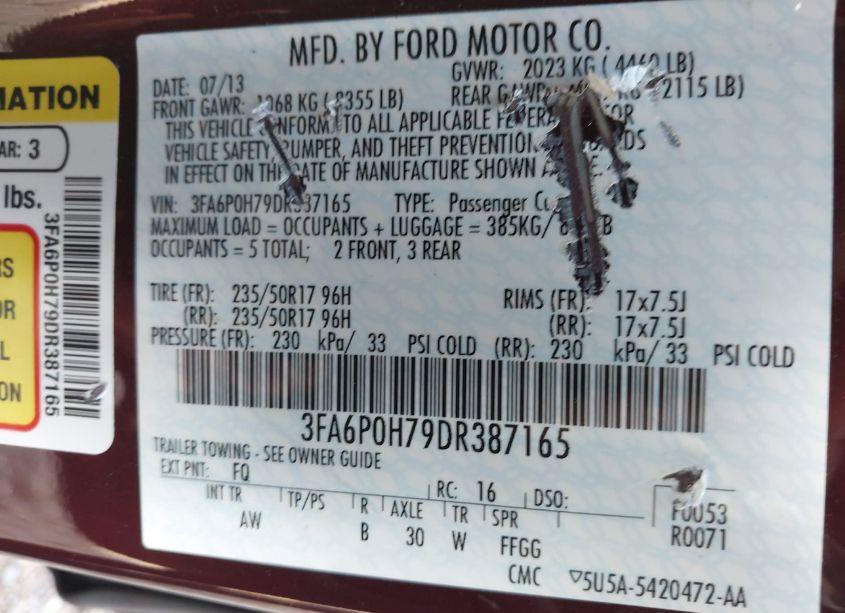 Photo 9 of 2013 Ford Fusion SE (VIN 3FA6P0H79DR387165)