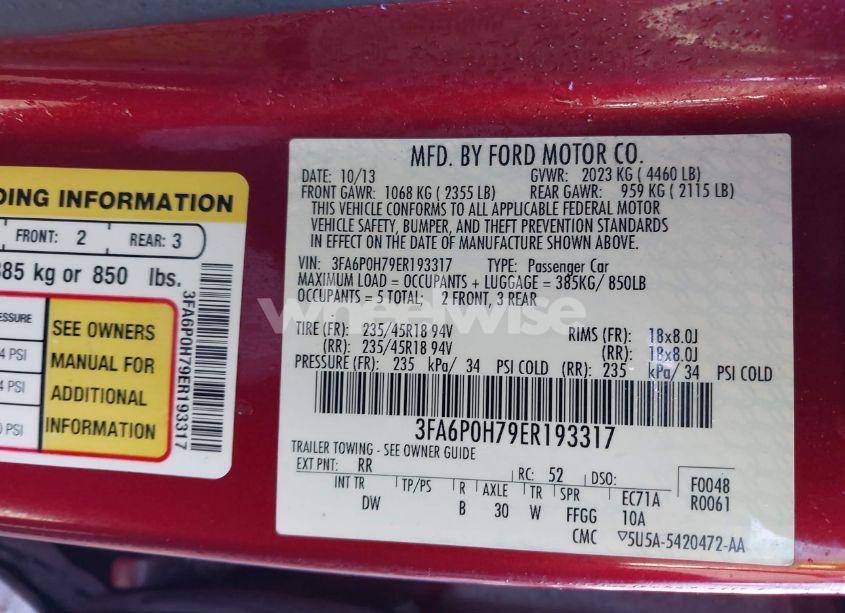 Photo 9 of 2014 Ford Fusion SE (VIN 3FA6P0H79ER193317)