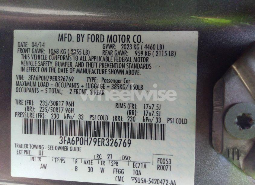 Photo 9 of 2014 Ford Fusion SE (VIN 3FA6P0H79ER326769)