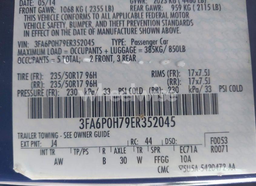 Photo 9 of 2014 Ford Fusion SE (VIN 3FA6P0H79ER352045)