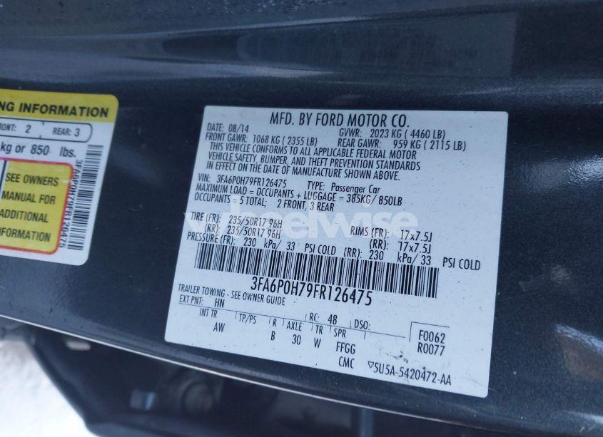 Photo 9 of 2015 Ford Fusion SE (VIN 3FA6P0H79FR126475)