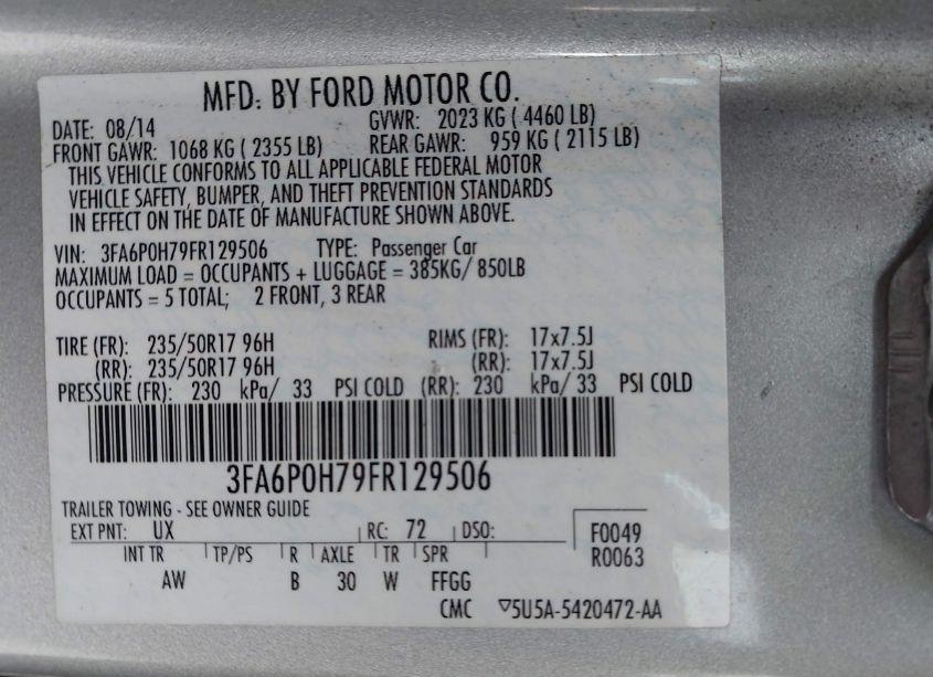 Photo 9 of 2015 Ford Fusion SE (VIN 3FA6P0H79FR129506)