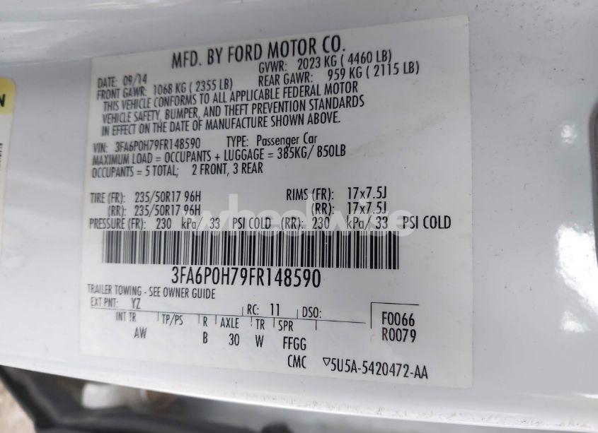 Photo 9 of 2015 Ford Fusion SE (VIN 3FA6P0H79FR148590)