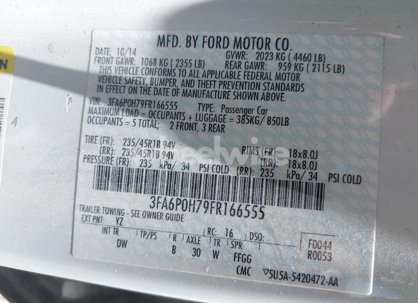 Photo 9 of 2015 Ford Fusion SE (VIN 3FA6P0H79FR166555)