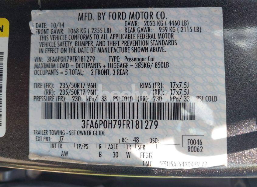 Photo 9 of 2015 Ford Fusion SE (VIN 3FA6P0H79FR181279)