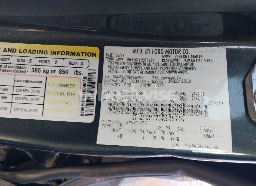 Photo 9 of 2016 Ford Fusion SE (VIN 3FA6P0H79GR146940)