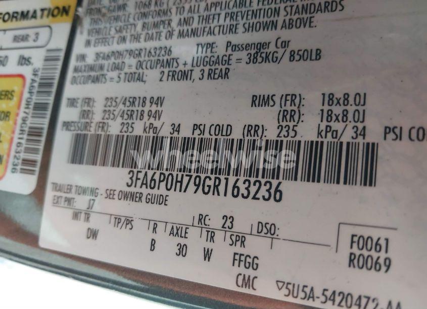 Photo 9 of 2016 Ford Fusion SE (VIN 3FA6P0H79GR163236)