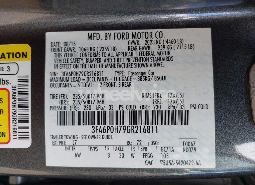 Photo 9 of 2016 Ford Fusion SE (VIN 3FA6P0H79GR216811)