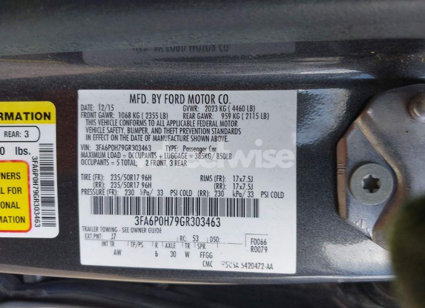 Photo 9 of 2016 Ford Fusion SE (VIN 3FA6P0H79GR303463)