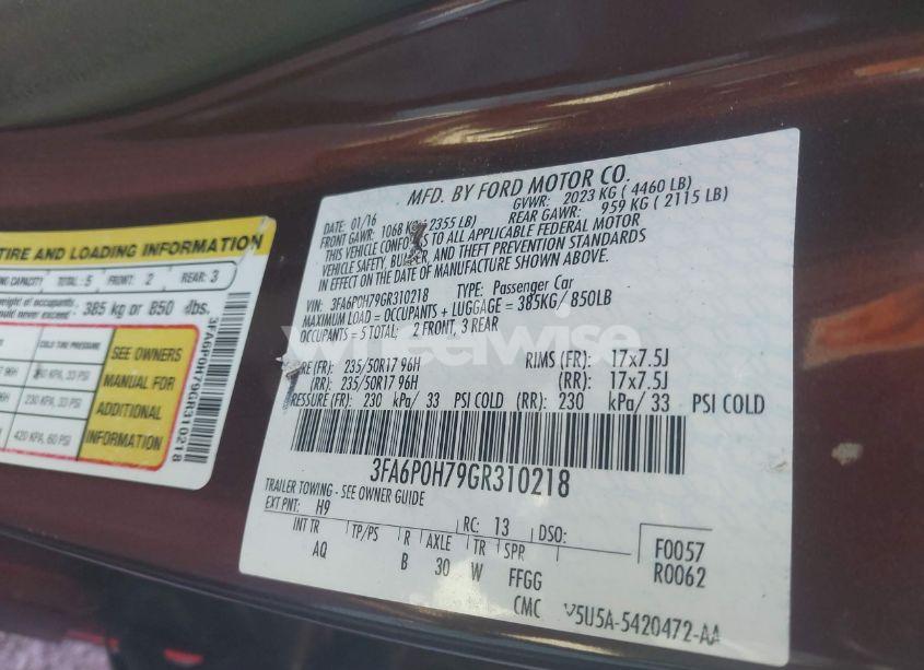 Photo 9 of 2016 Ford Fusion SE (VIN 3FA6P0H79GR310218)