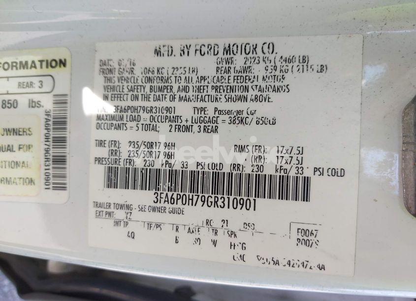 Photo 9 of 2016 Ford Fusion SE (VIN 3FA6P0H79GR310901)