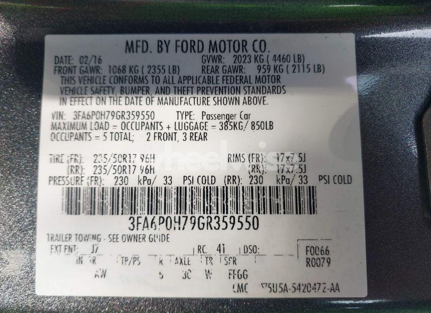 Photo 9 of 2016 Ford Fusion SE (VIN 3FA6P0H79GR359550)