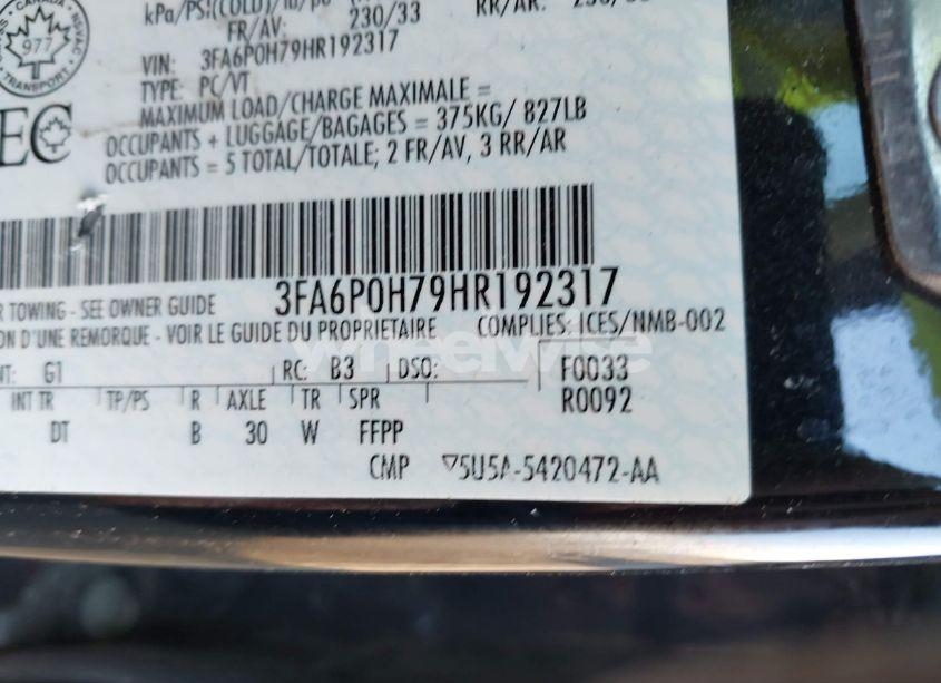 Photo 9 of 2017 Ford Fusion SE (VIN 3FA6P0H79HR192317)